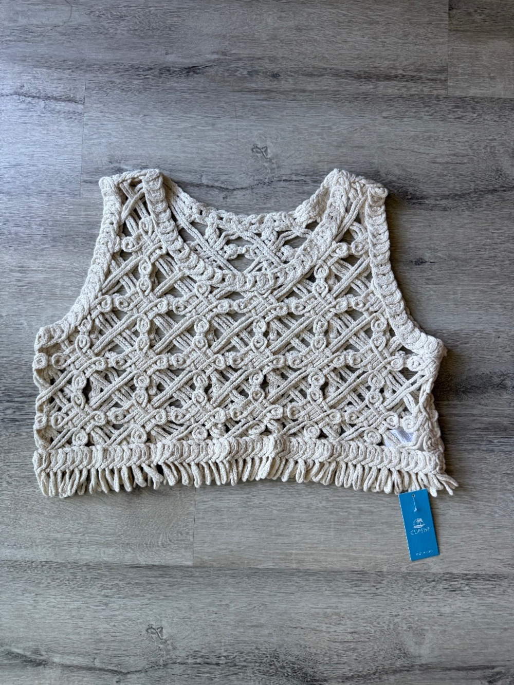 CUPSHE Women’s Cream Cropped Cotton Crochet Coverup Top Medium
